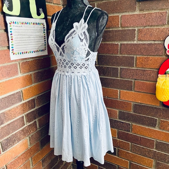 Saints and Hearts Lace Trim Eyelet Dress in Light Blue - Picture 6 of 11